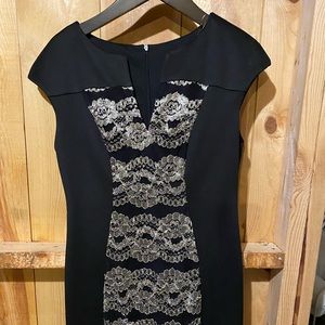 Loft black and gold fitted dress
